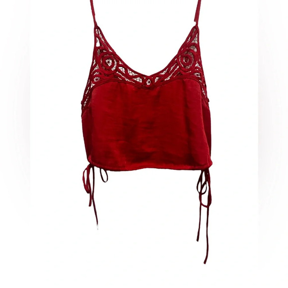 Free People Tops - Free People Red Satin Crop Top Size XS EUC